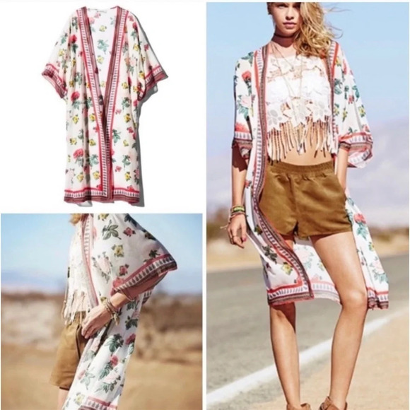 H&M X Coachella Size Large Sheer Floral Kimono Duster Top Festival Boho Beachy L - Picture 1 of 5